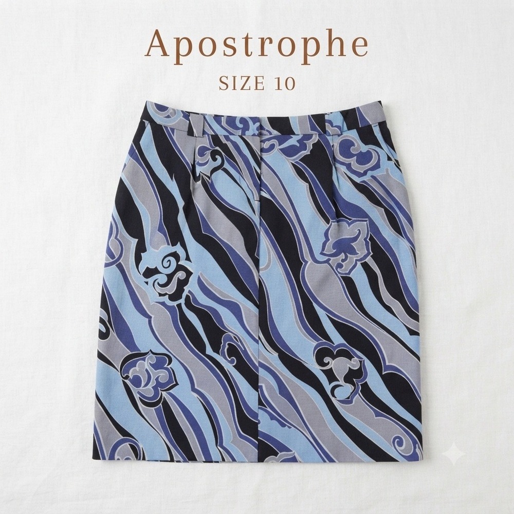 Apostrophe Womens Abstract Swirl Floral Cotton Pencil Skirt Blue Grey Black 10